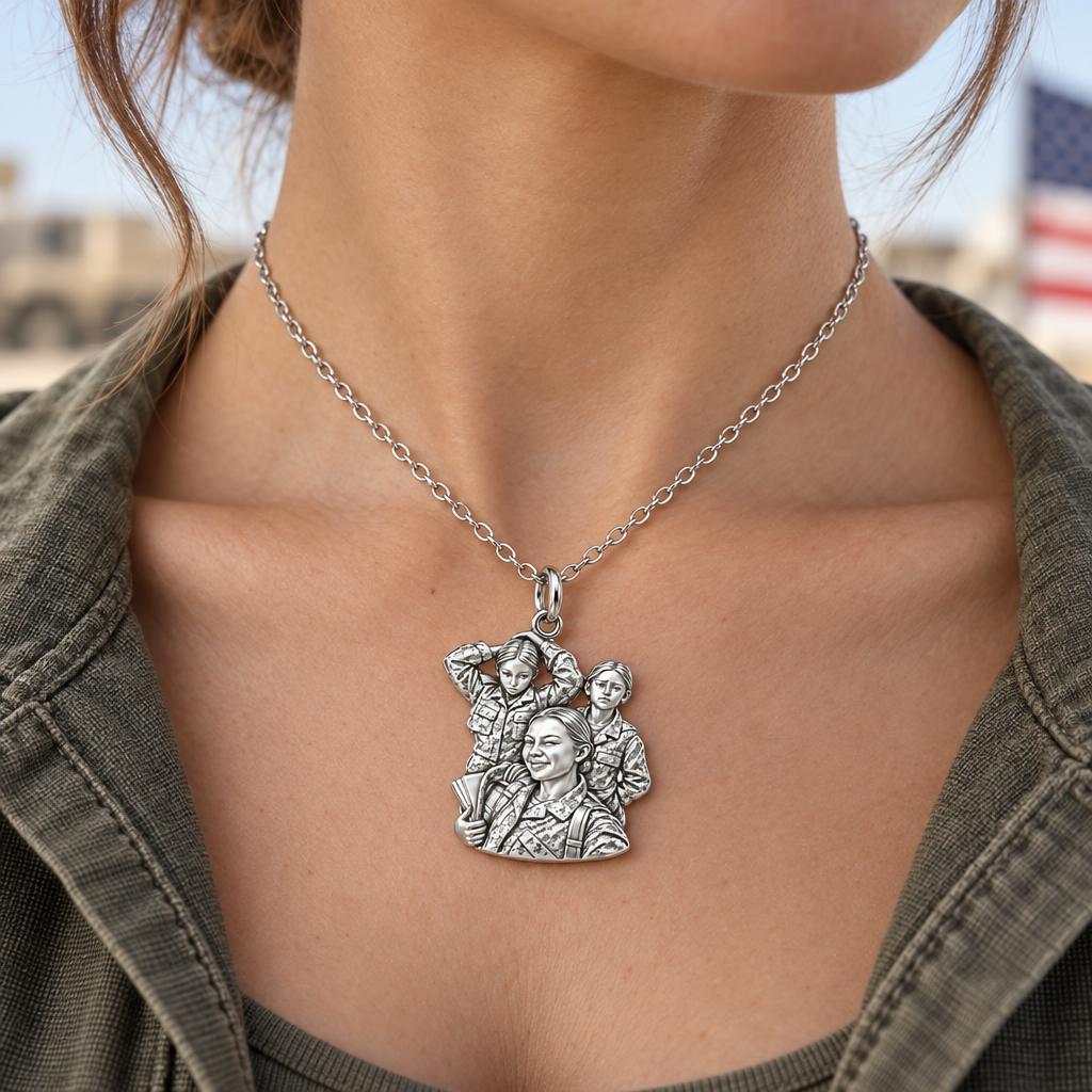 Brave Service Sisters Charm Necklace Set – worn / in use