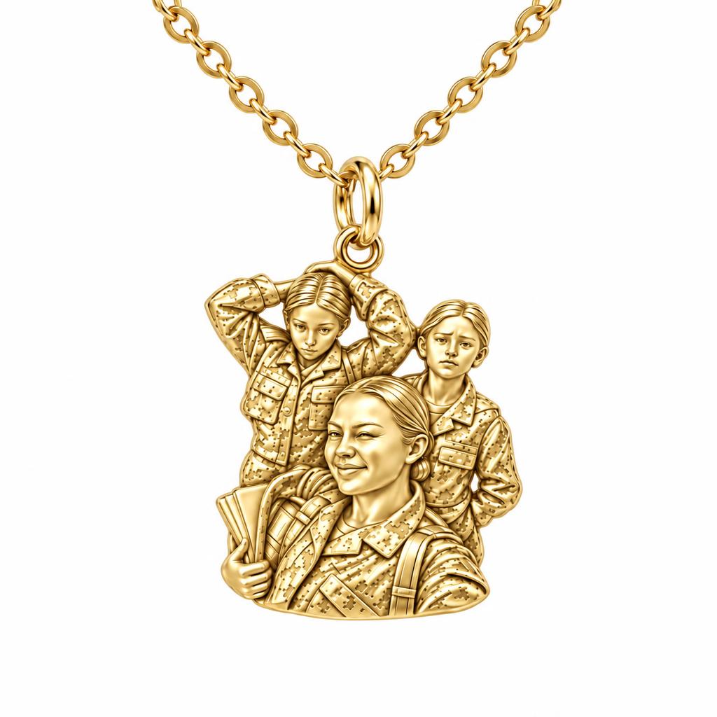 Brave Service Sisters Charm Necklace Set – 18K gold, front view