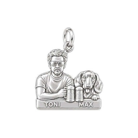 Brews and Best Friends Charm Bracelet – Personalized Dad Gift – silver plated 3 cm charm, front view