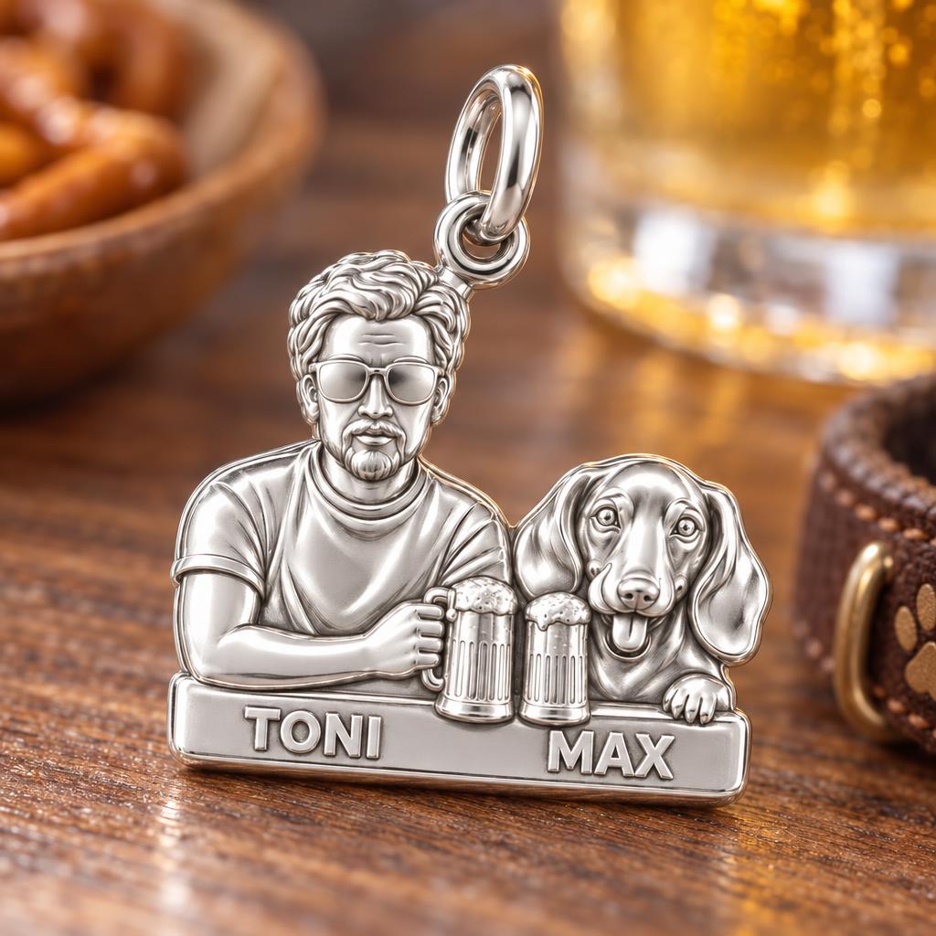 Brews and Best Friends Charm Bracelet – Personalized Dad Gift – macro detail of the charm