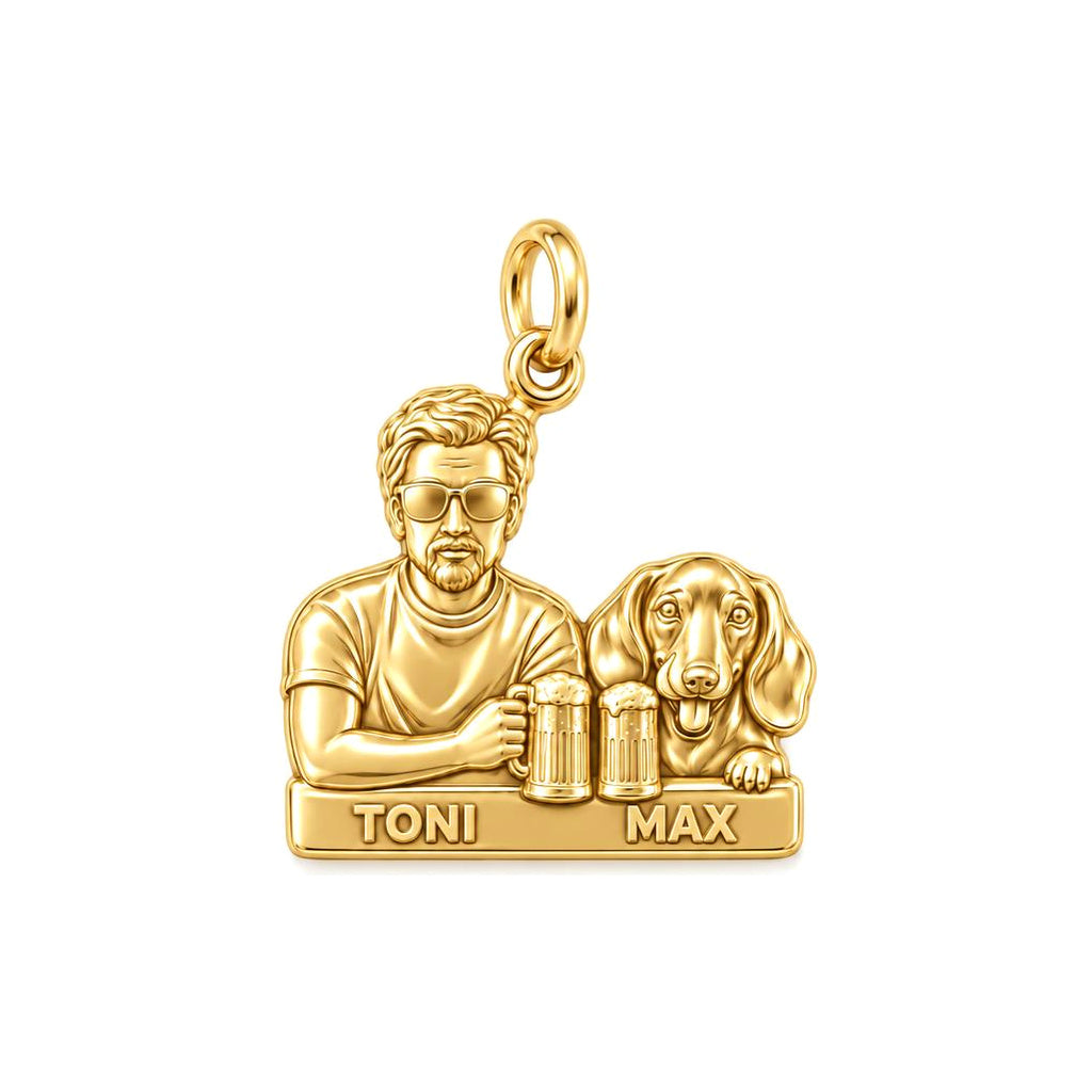 Brews and Best Friends Charm Bracelet – Personalized Dad Gift – 18K gold plated 3 cm charm, front view