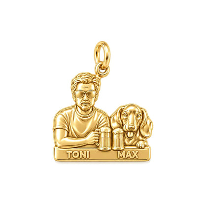 Brews and Best Friends Charm Bracelet – Personalized Dad Gift – 18K gold plated 3 cm charm, front view