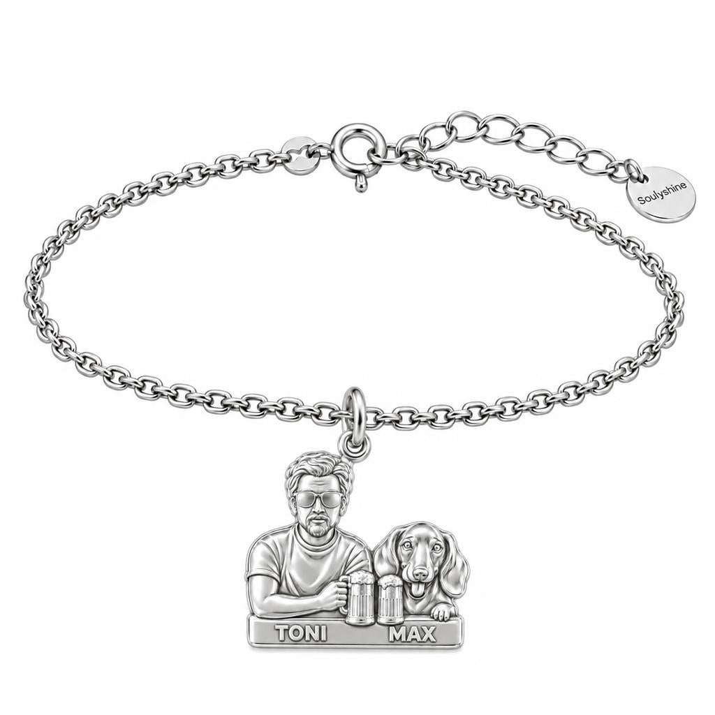 Brews and Best Friends Charm Bracelet Set – silver, front view