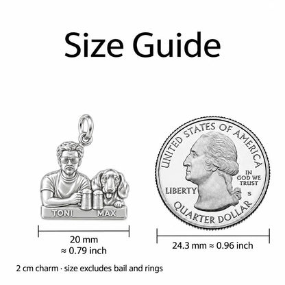 Brews and Best Friends Charm Bracelet Set – size guide, 13 mm charm next to a quarter