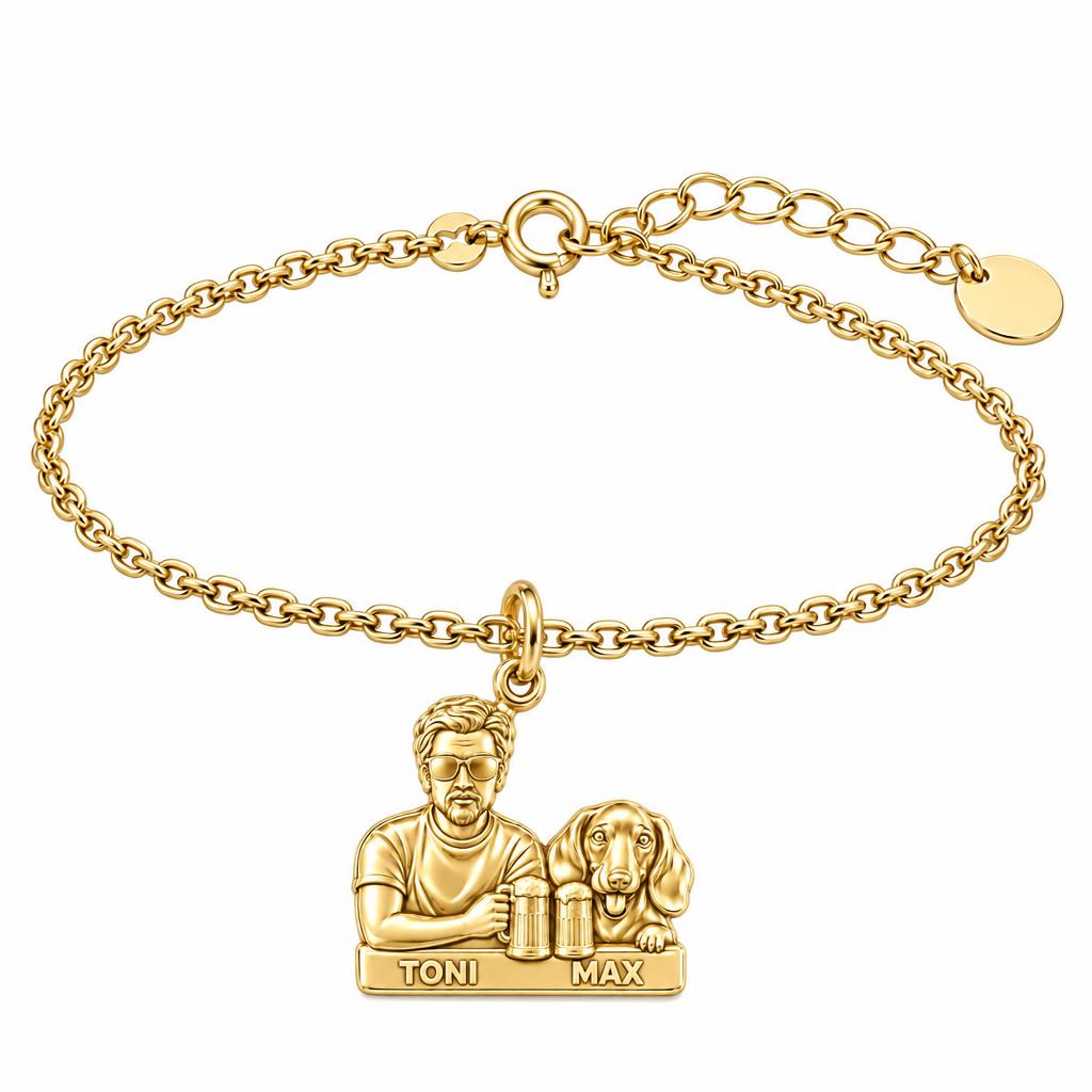 Brews and Best Friends Charm Bracelet Set – 18K gold, front view