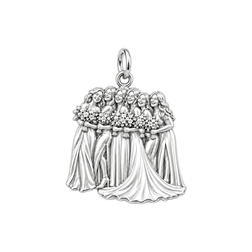 Bridal Party Portrait Charm Bracelet – Personalized Bride Gift – silver charm, front view