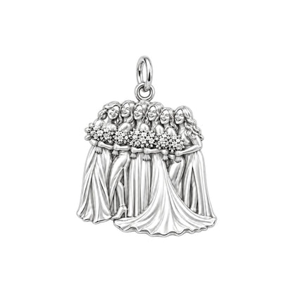 Bridal Party Portrait Charm Bracelet – Personalized Bride Gift – silver charm, front view