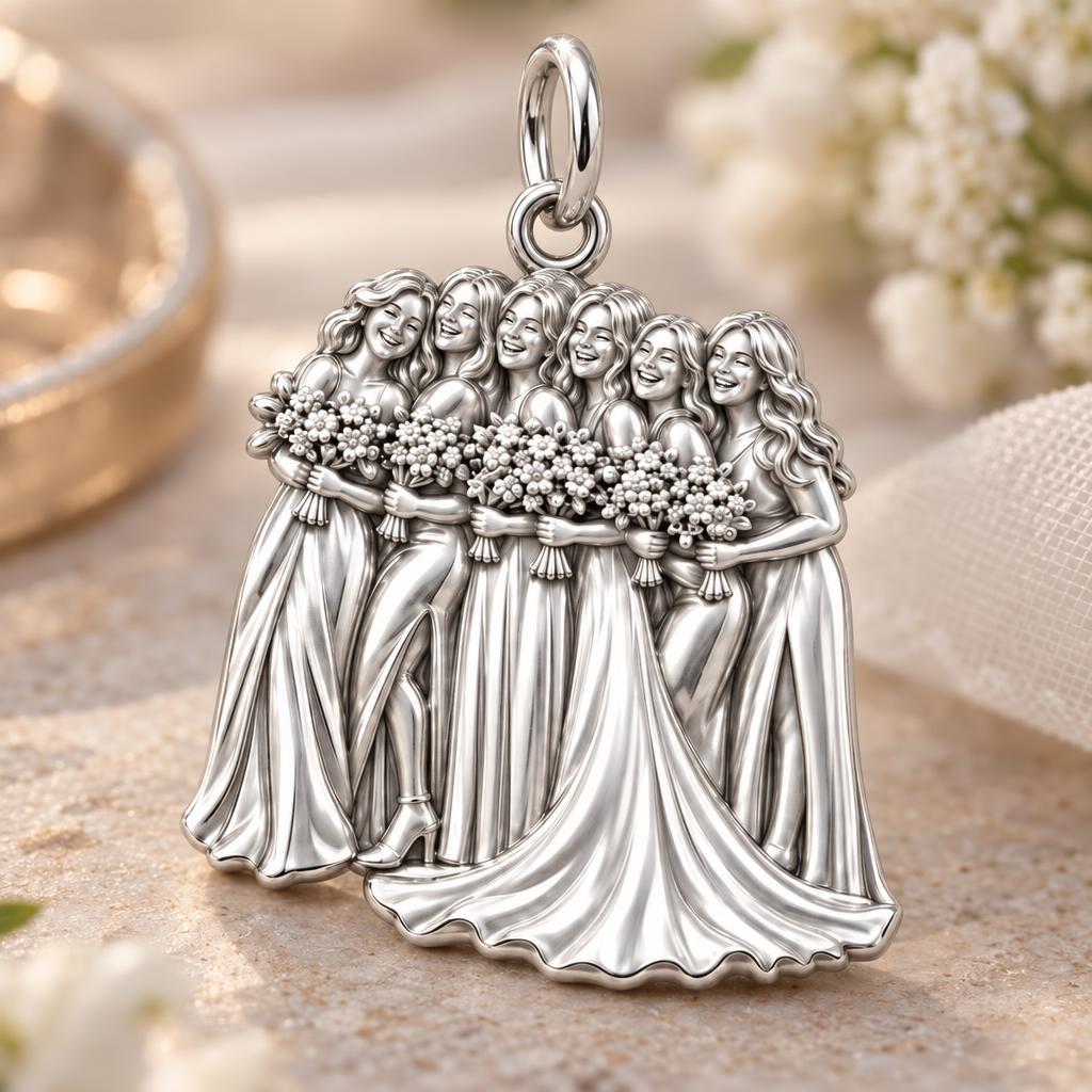 Bridal Party Portrait Charm Bracelet – Personalized Bride Gift – macro detail of the charm