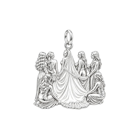 Bridal Party Veil Charm Bracelet – Personalized Bride Gift – silver charm, front view