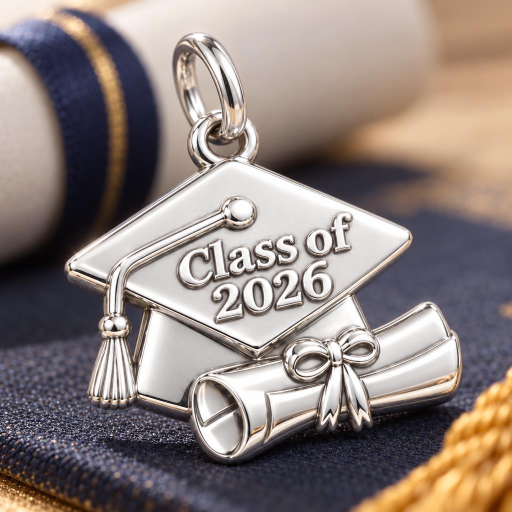Bright Future Diploma Charm Bracelet – Personalized Grad Gift – macro detail of the charm