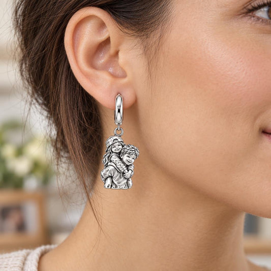 Brotherly Piggyback Bond Huggie Charm Earrings – worn / in use