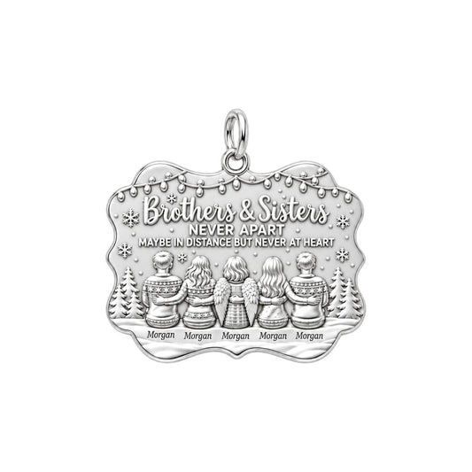Brothers and Sisters Charm Bracelet – Personalized Sibling Gift – silver plated 3 cm charm, front view