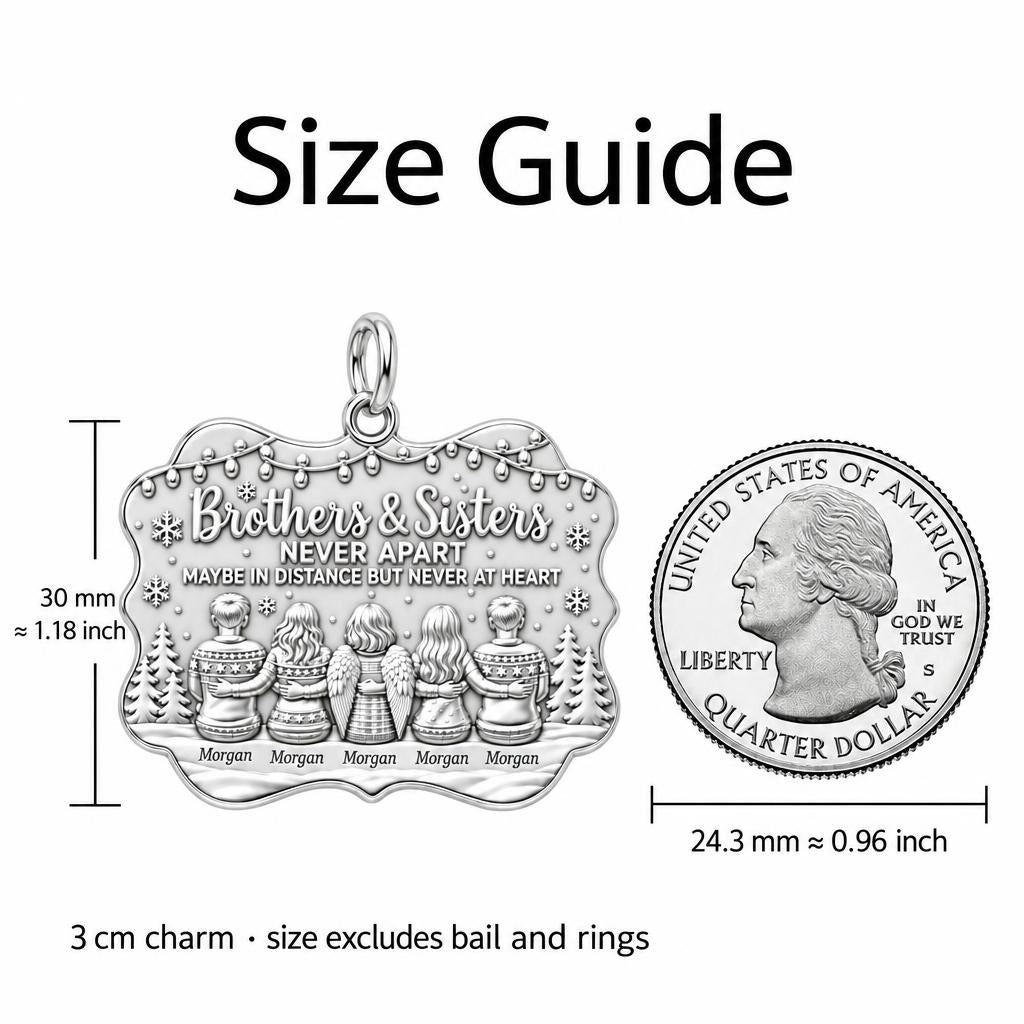 Brothers and Sisters Charm Bracelet – Personalized Sibling Gift – size guide, 3 cm charm next to a quarter