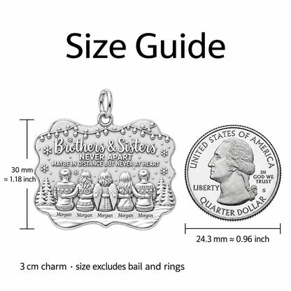 Brothers and Sisters Charm Bracelet – Personalized Sibling Gift – size guide, 3 cm charm next to a quarter
