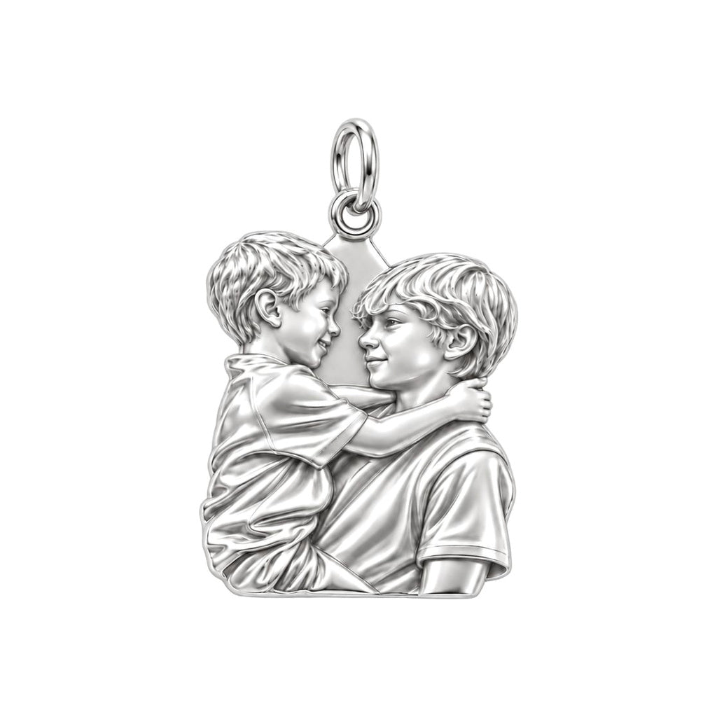 Brothers Eternal Hug Charm Bracelet – Personalized Mom Gift – silver charm, front view
