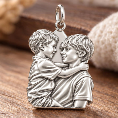 Brothers Eternal Hug Charm Bracelet – Personalized Mom Gift – macro detail of the charm
