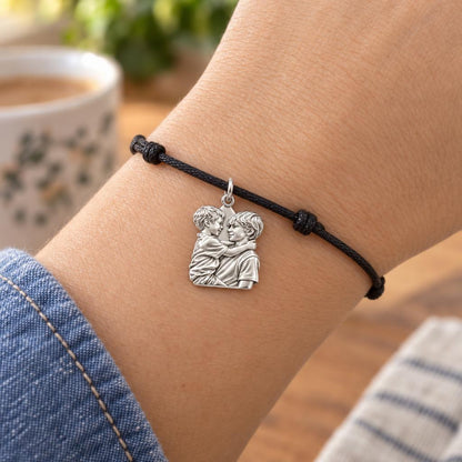 Brothers Eternal Hug Charm Bracelet – Personalized Mom Gift – worn on the wrist on a black cord bracelet
