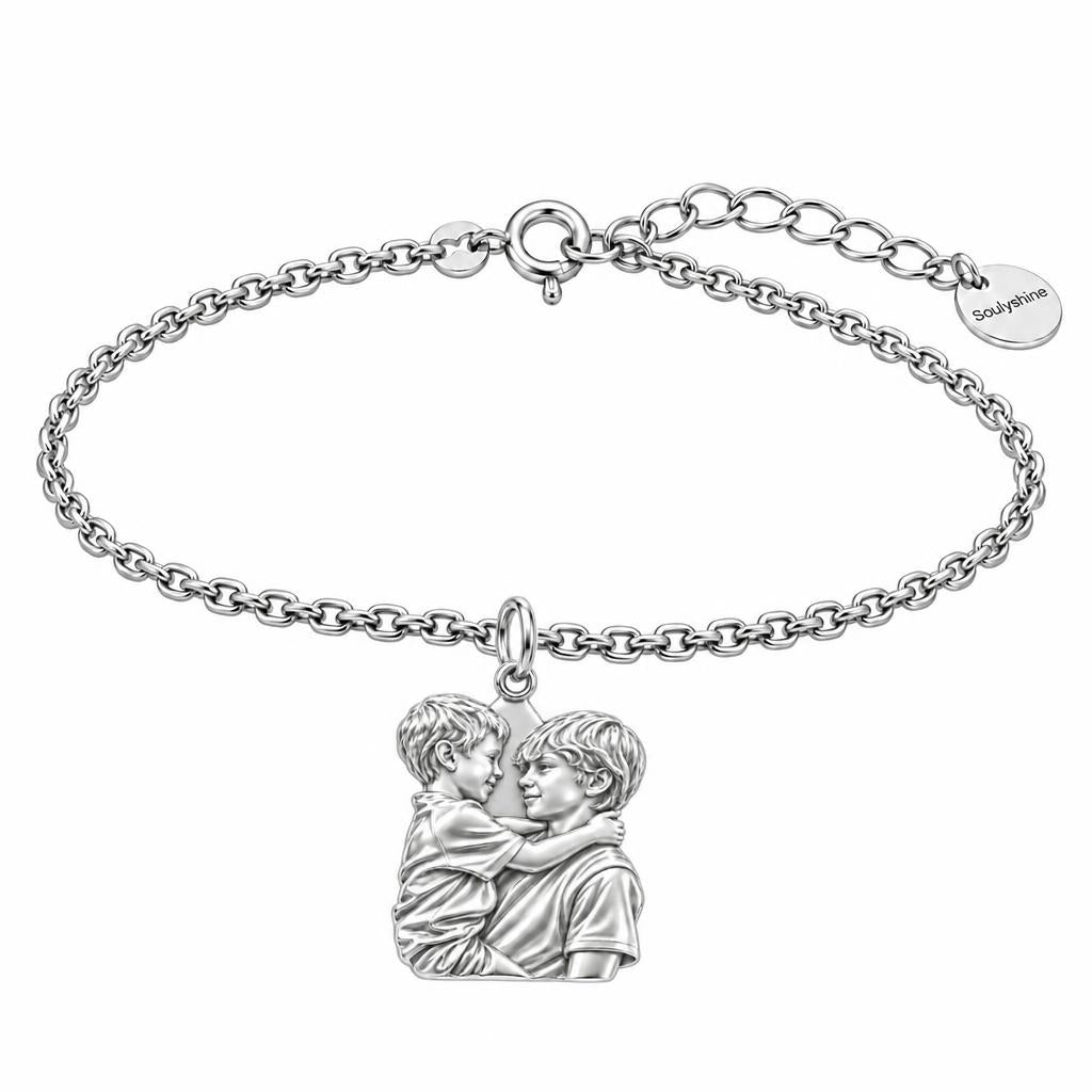 Brothers Eternal Hug Charm Bracelet Set – silver, front view