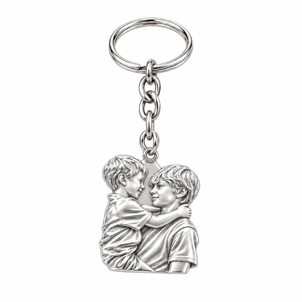 Brothers Eternal Hug Charm Keychain – silver, front view