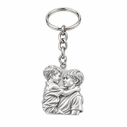 Brothers Eternal Hug Charm Keychain – silver, front view