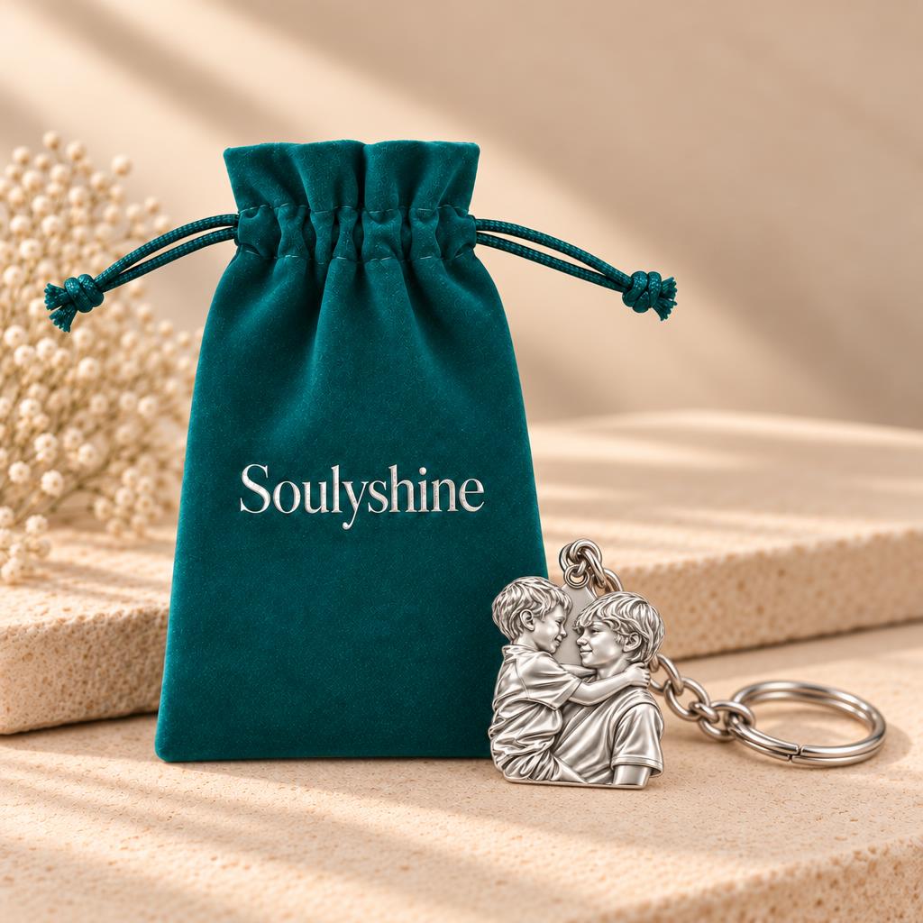 Brothers Eternal Hug Charm Keychain – Soulyshine velvet gift pouch