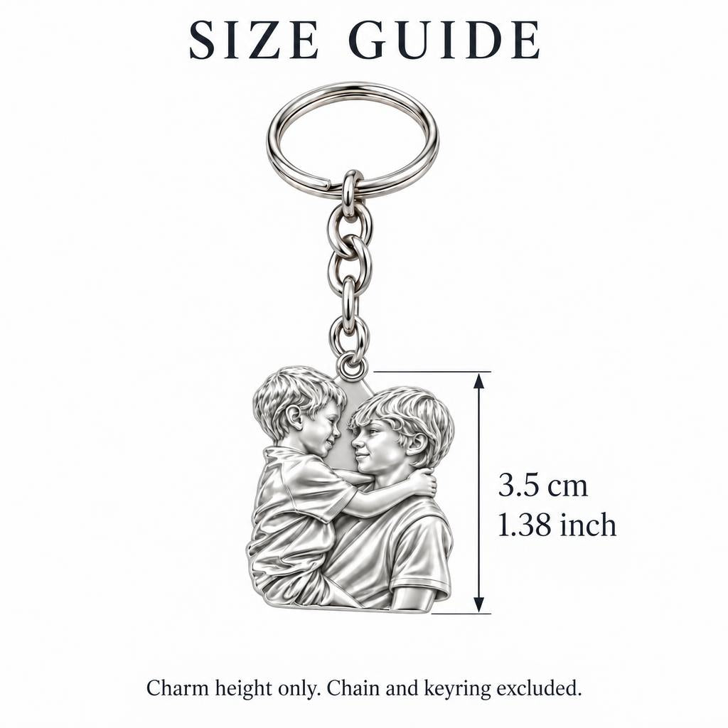 Brothers Eternal Hug Charm Keychain – size guide, 3.5 cm (1.38 in) charm, chain and keyring excluded
