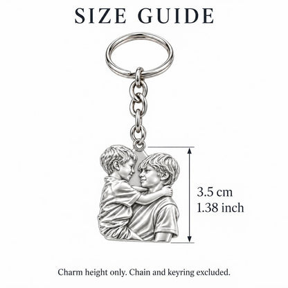 Brothers Eternal Hug Charm Keychain – size guide, 3.5 cm (1.38 in) charm, chain and keyring excluded