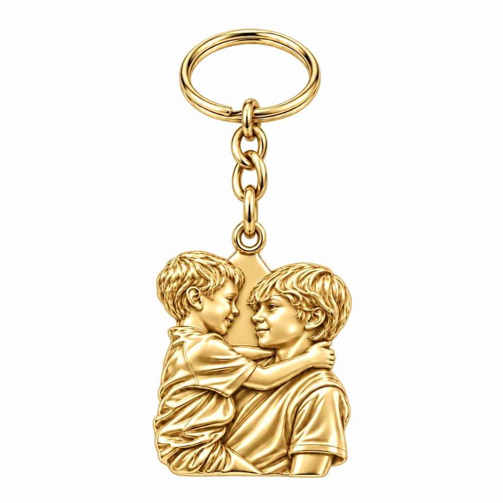 Brothers Eternal Hug Charm Keychain – 18K gold, front view