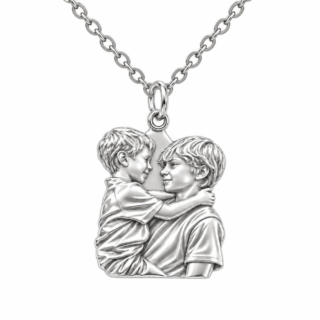 Brothers Eternal Hug Charm Necklace Set – silver, front view