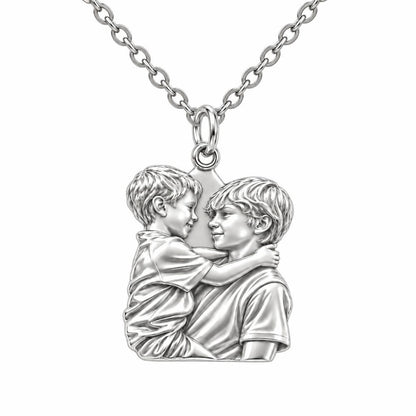 Brothers Eternal Hug Charm Necklace Set – silver, front view