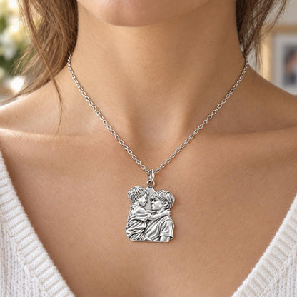 Brothers Eternal Hug Charm Necklace Set – worn / in use
