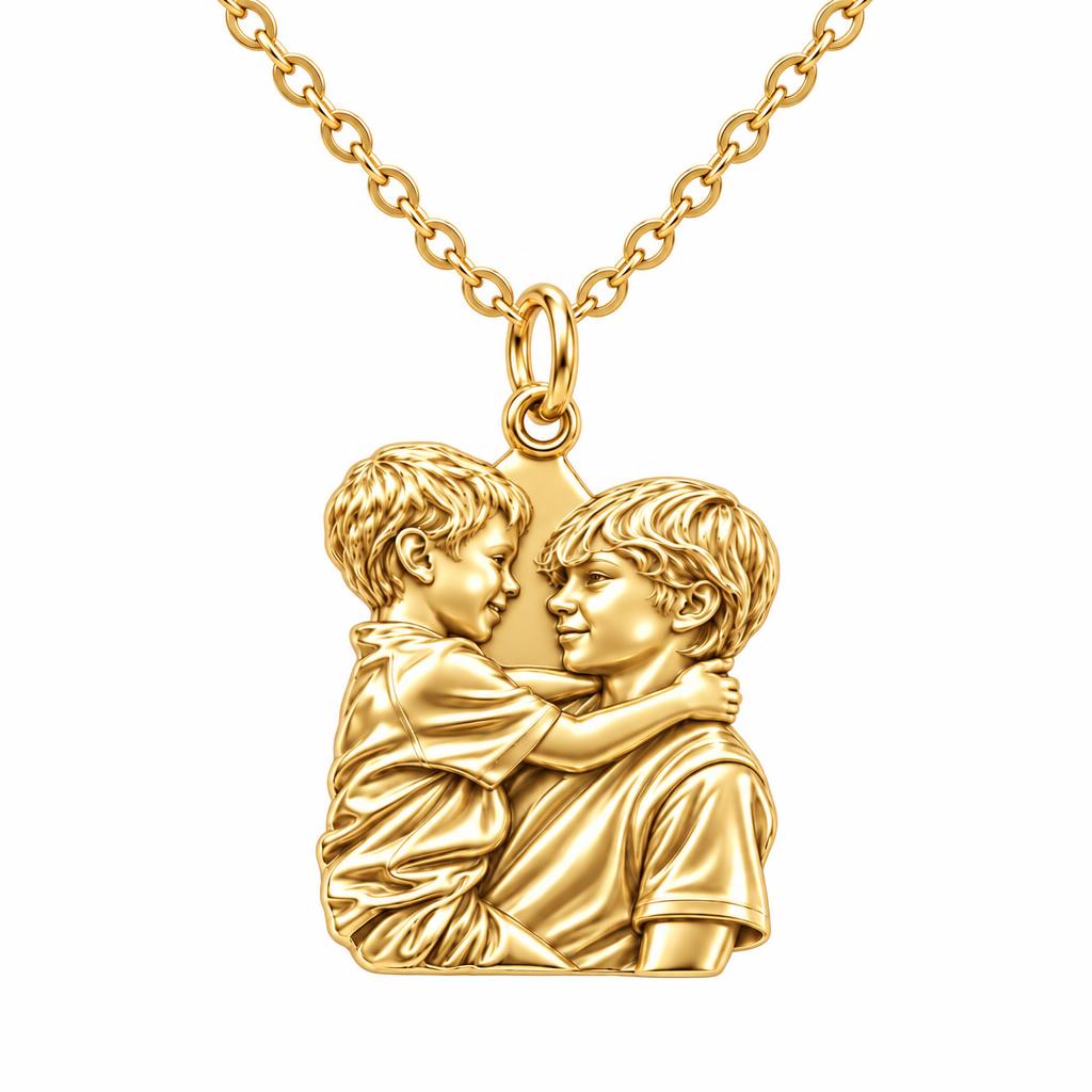 Brothers Eternal Hug Charm Necklace Set – 18K gold, front view