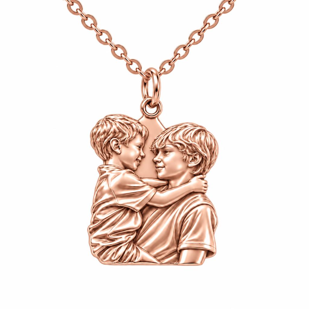 Brothers Eternal Hug Charm Necklace Set – rose gold, front view