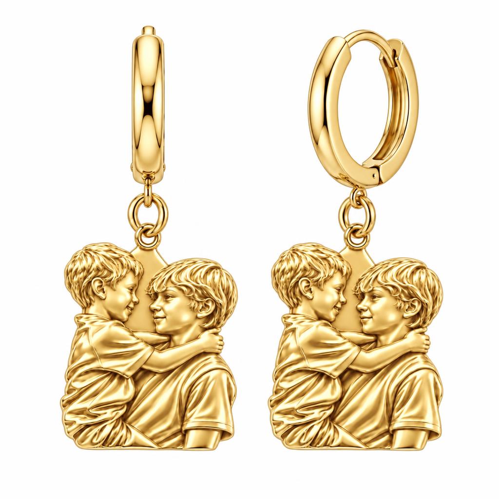 Brothers Eternal Hug Huggie Charm Earrings – 18K gold, front view