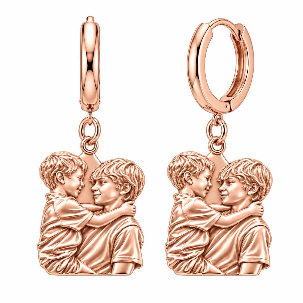 Brothers Eternal Hug Huggie Charm Earrings – rose gold, front view