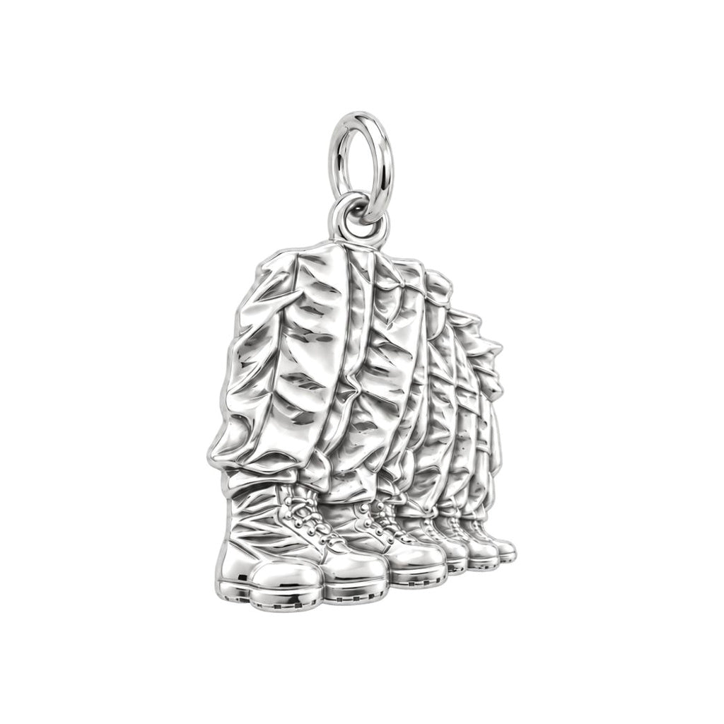 Brothers in Arms Boots Charm Bracelet – Personalized Veteran Gift – silver charm, front view