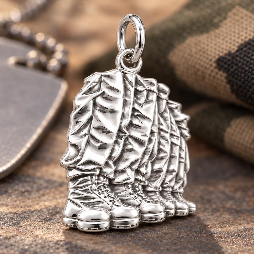 Brothers in Arms Boots Charm Bracelet – Personalized Veteran Gift – macro detail of the charm