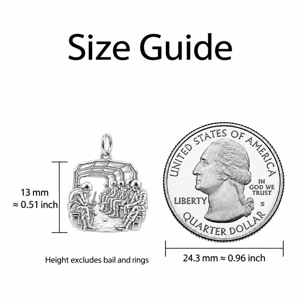 Brothers in Arms Charm Bracelet – Personalized Veteran Gift – size guide, 13 mm charm next to a quarter