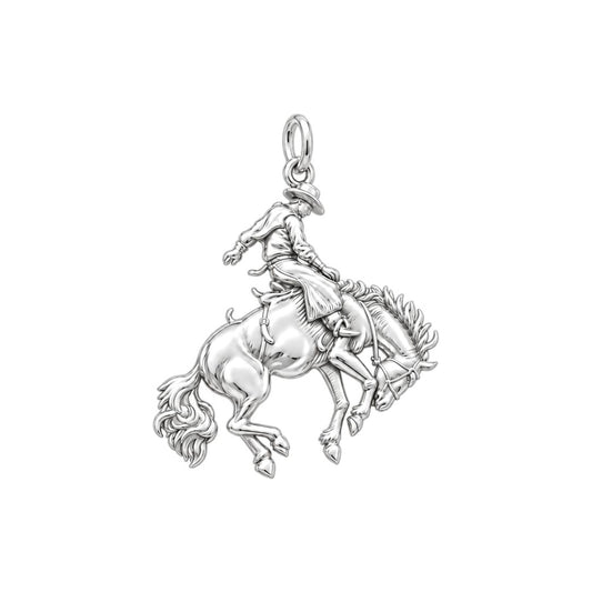 Bucking Bronco Rider Charm Bracelet – Personalized Horse Lover Gift – silver charm, front view