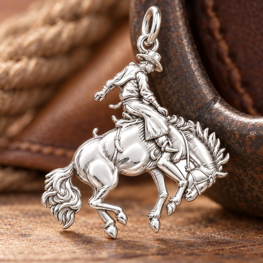 Bucking Bronco Rider Charm Bracelet – Personalized Horse Lover Gift – macro detail of the charm