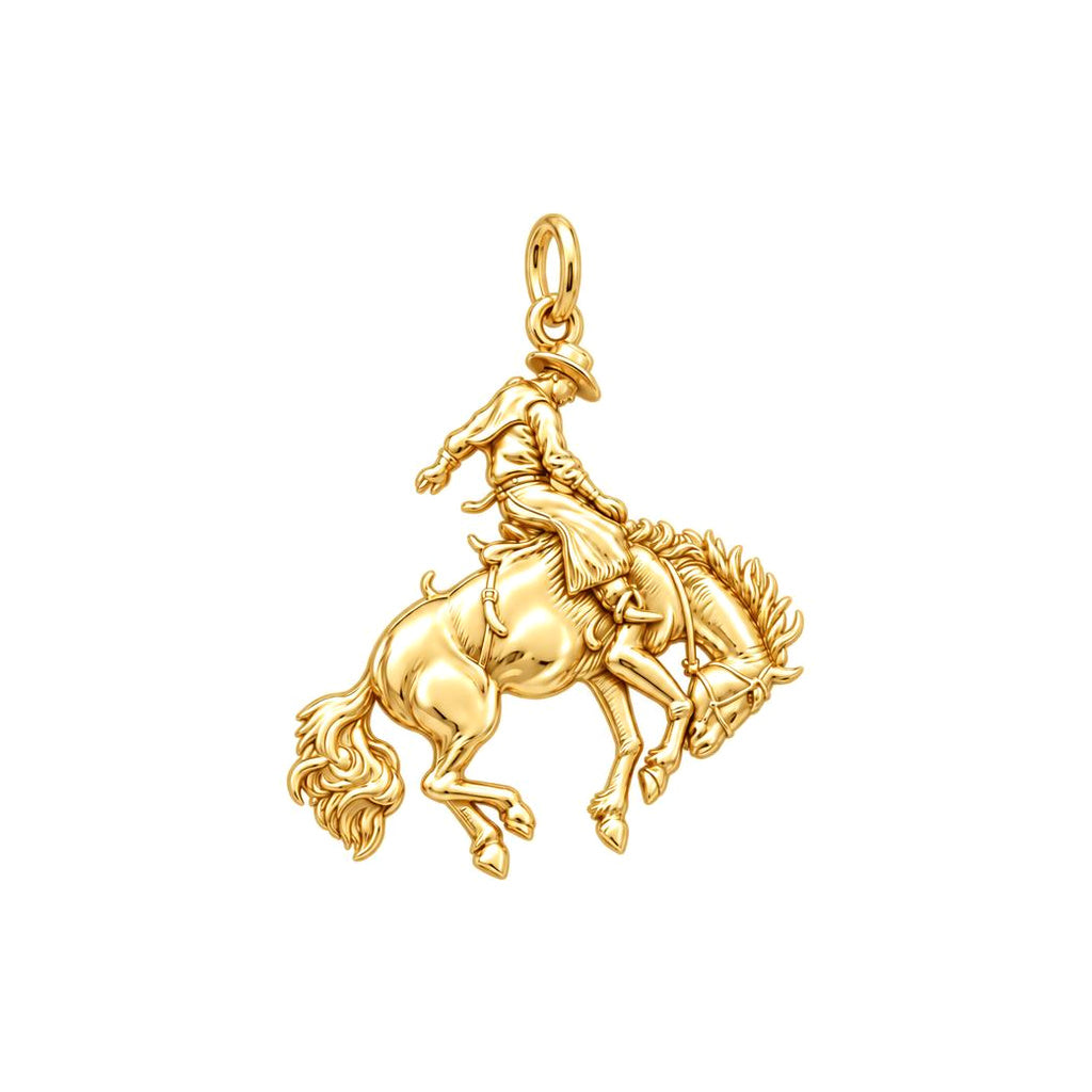 Bucking Bronco Rider Charm Bracelet – Personalized Horse Lover Gift – 18K gold charm, front view