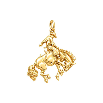 Bucking Bronco Rider Charm Bracelet – Personalized Horse Lover Gift – 18K gold charm, front view