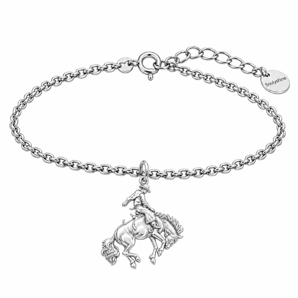 Bucking Bronco Rider Charm Bracelet Set – silver, front view