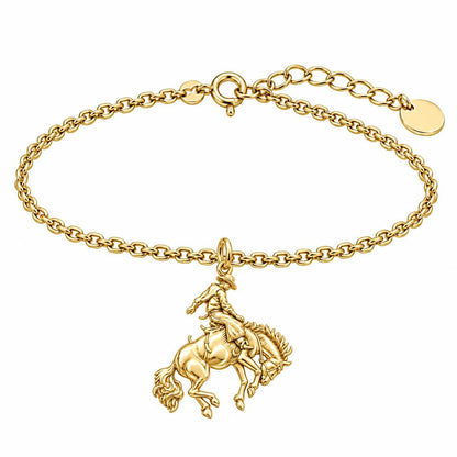 Bucking Bronco Rider Charm Bracelet Set – 18K gold, front view