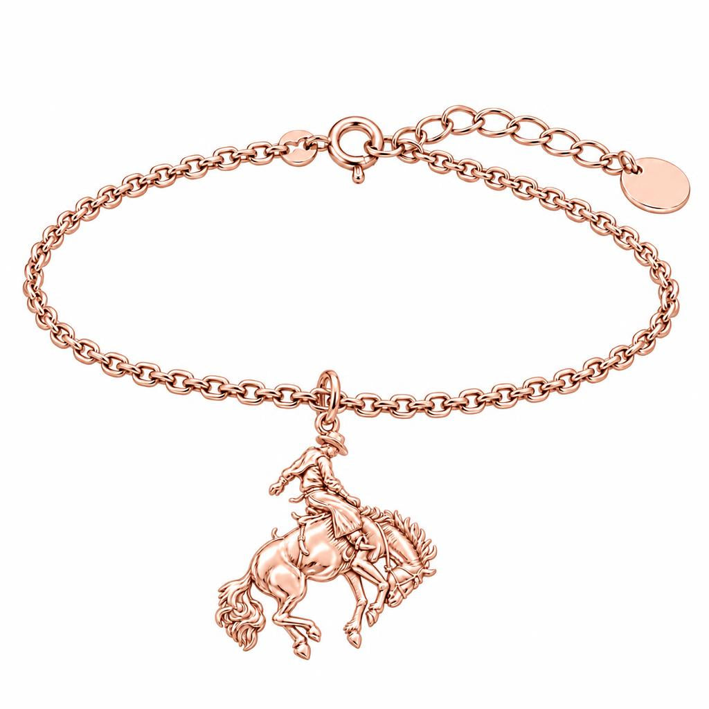 Bucking Bronco Rider Charm Bracelet Set – rose gold, front view