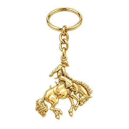 Bucking Bronco Rider Charm Keychain – 18K gold, front view