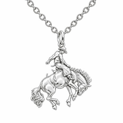 Bucking Bronco Rider Charm Necklace Set – silver, front view