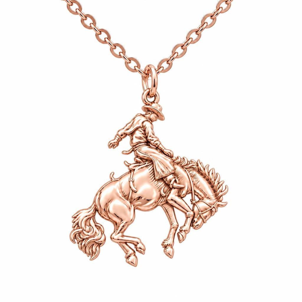Bucking Bronco Rider Charm Necklace Set – rose gold, front view