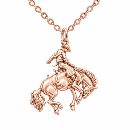 Bucking Bronco Rider Charm Necklace Set – rose gold, front view