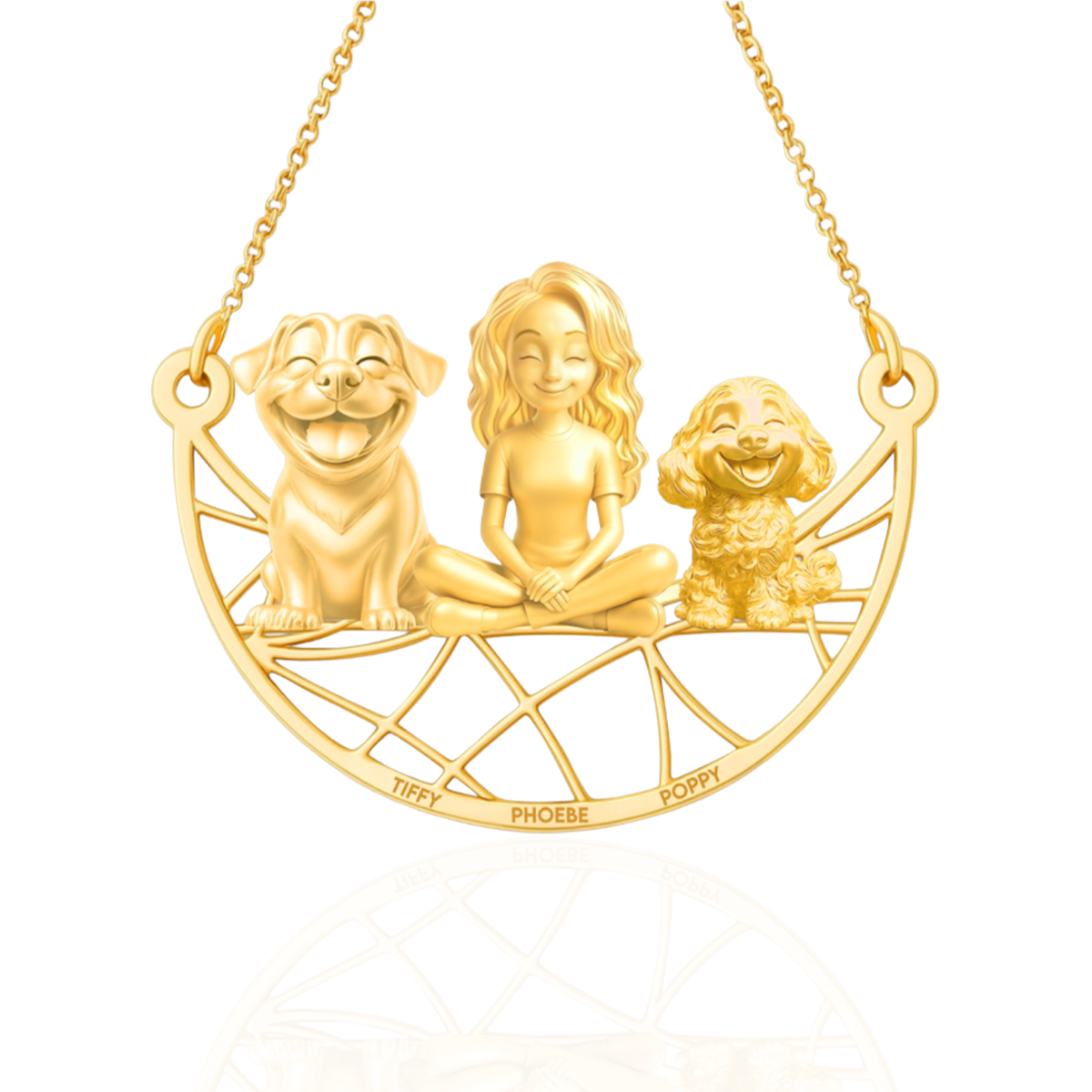 Soulyshine Personalized Girl And Her Pets Necklace - Bull Mastiff/Cavapoo